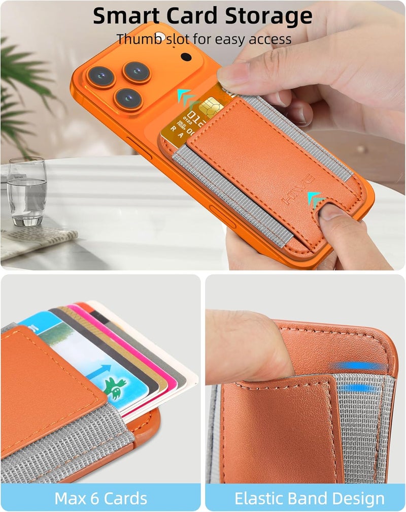 HiWe for MagSafe Wallet, Stronger Magnetic Wallet for iPhone 17/16/15/14/13/12 Series, 7 Cards Holder, Vegan Leather Minimalist Slim RFID, 1 Slot, Cosmic Orange & Grey - Image 3